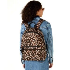 New Kate Spade Camden Quilted Large Leopard Backpack Brown Multi